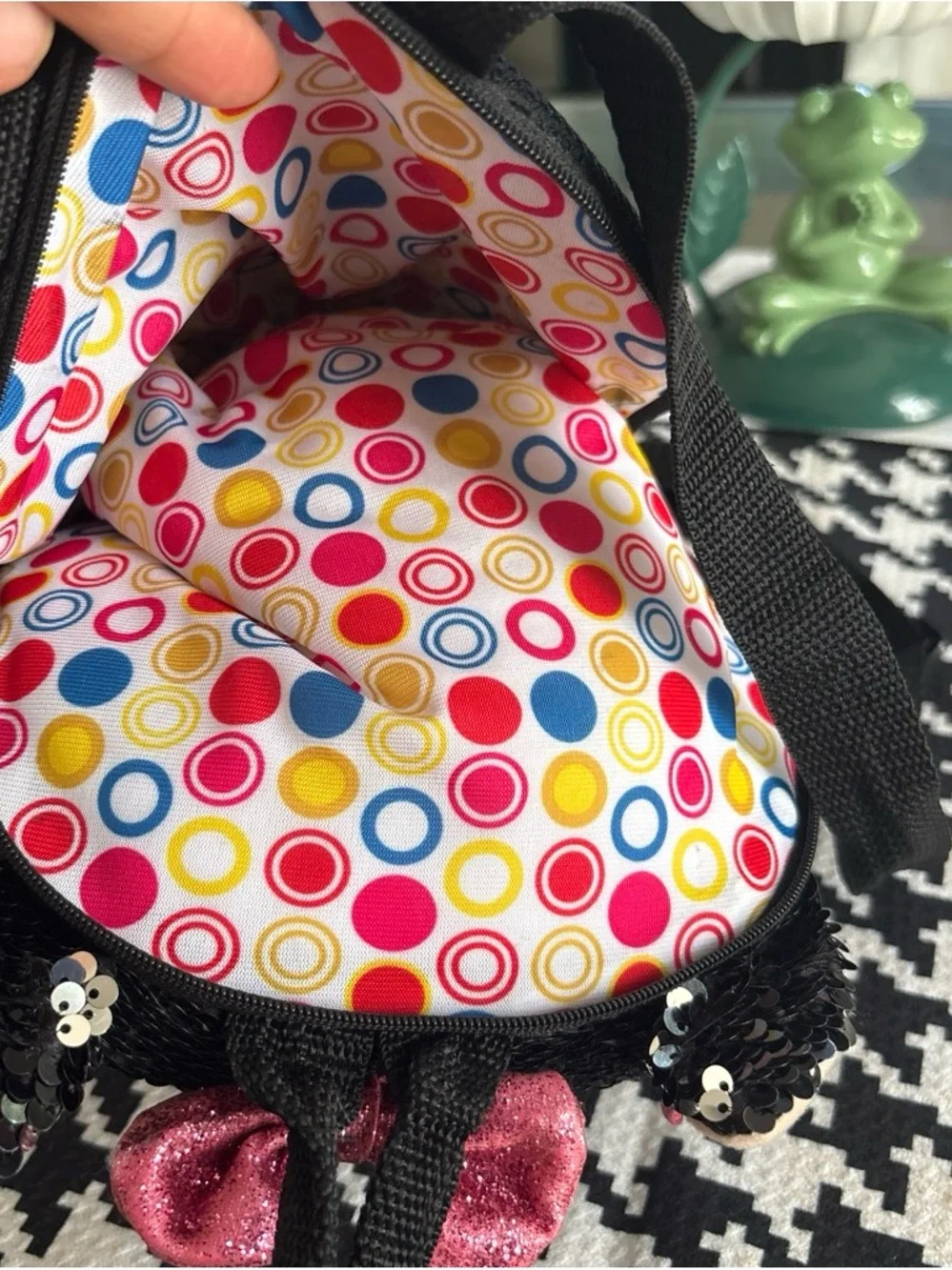 Ty Black & White Sequined Cat Kids Backpack with Pink Accents